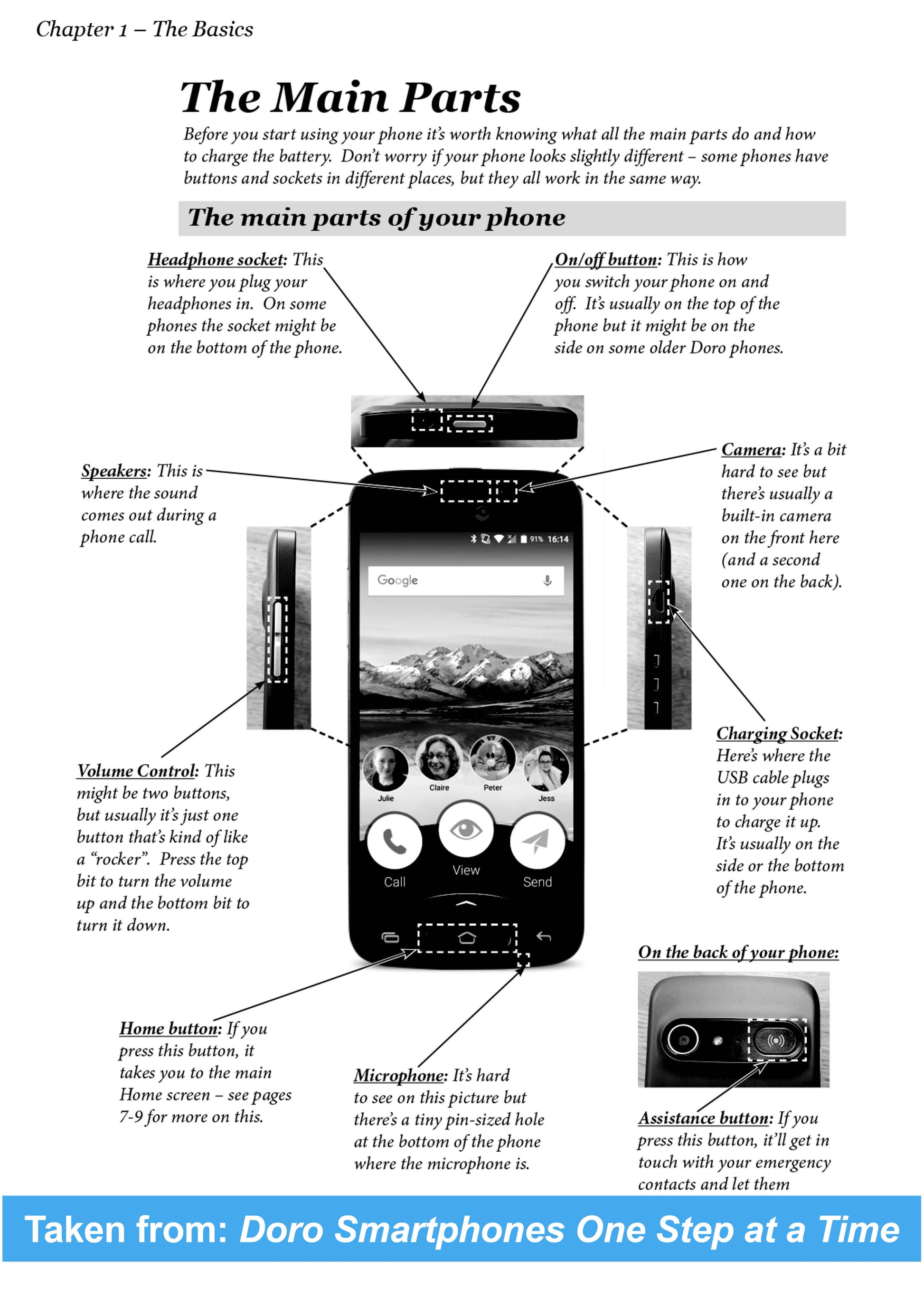 Sample page from Doro smartphones One Step at a Time