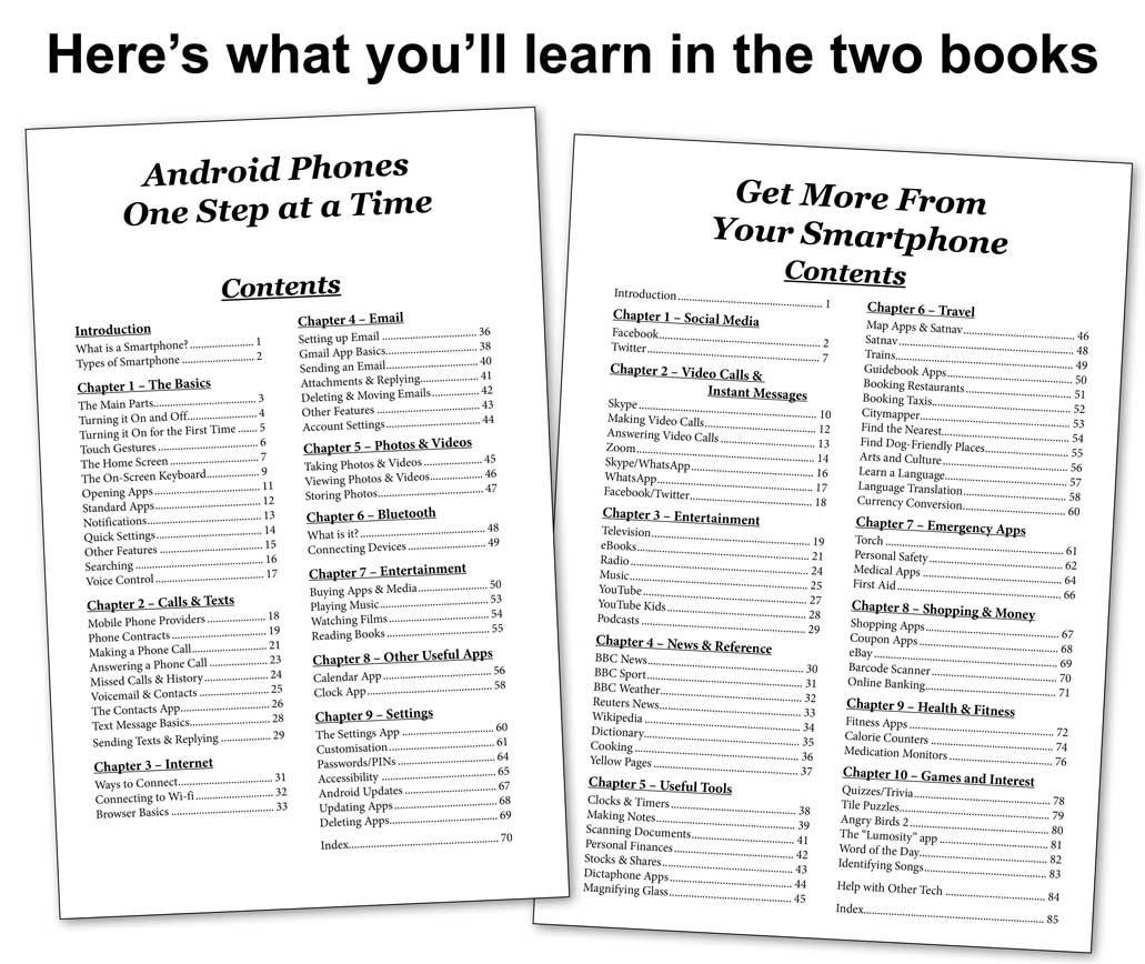 Contents pages for the Android Books.