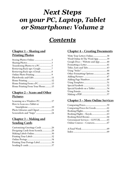 Next Steps on your PC, Laptop or Smartphone vol two contents page.